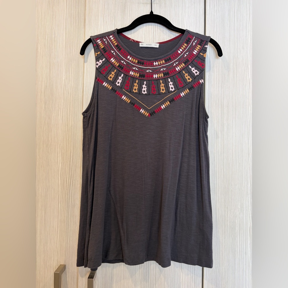 ACOS&A Embroidered Sleeveless Tunic Top Small Oversized Boho Casual Festival